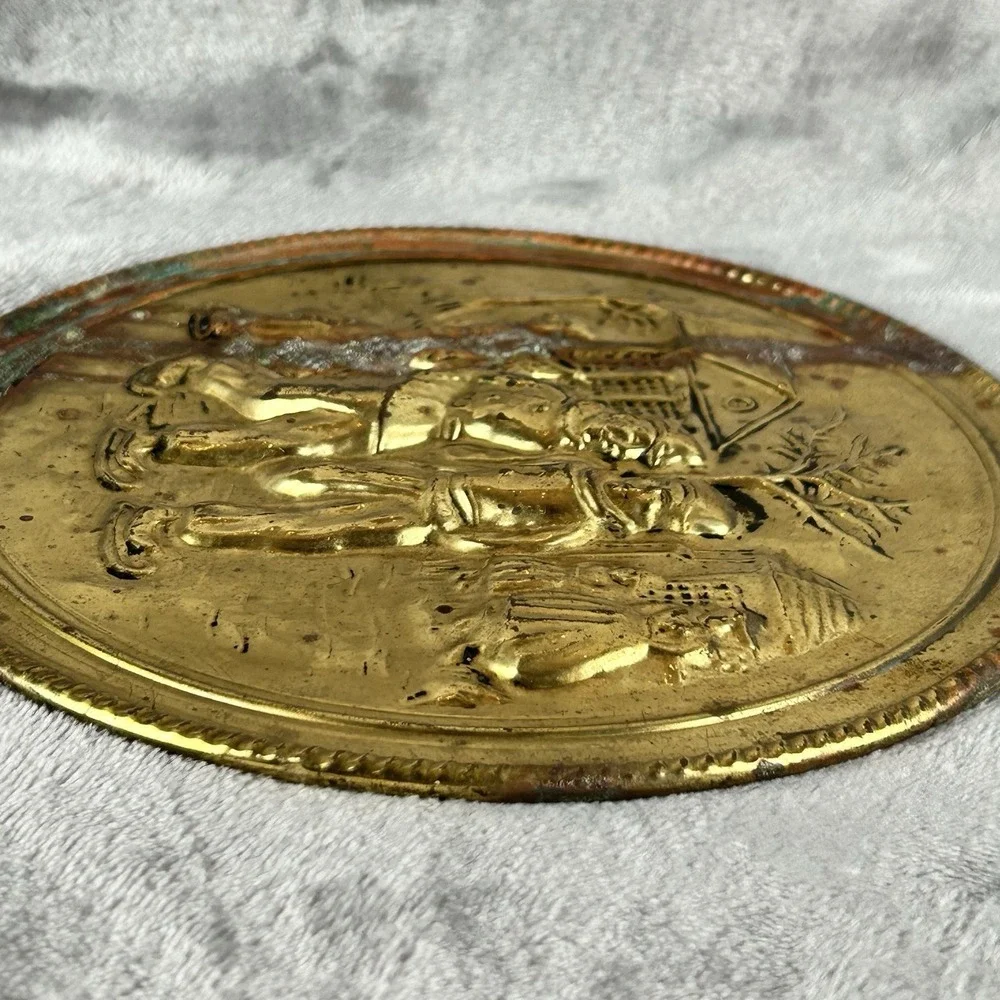 Vintage‎ Elpec Brass Wall Plaque Art Dutch Winter Scene Made In England Patina